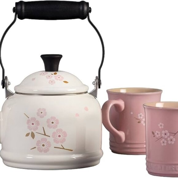 RARE DISCONTINUED Le Creuset Sakura Collection Demi Kettle and Mug Set - Picture 2 of 2
